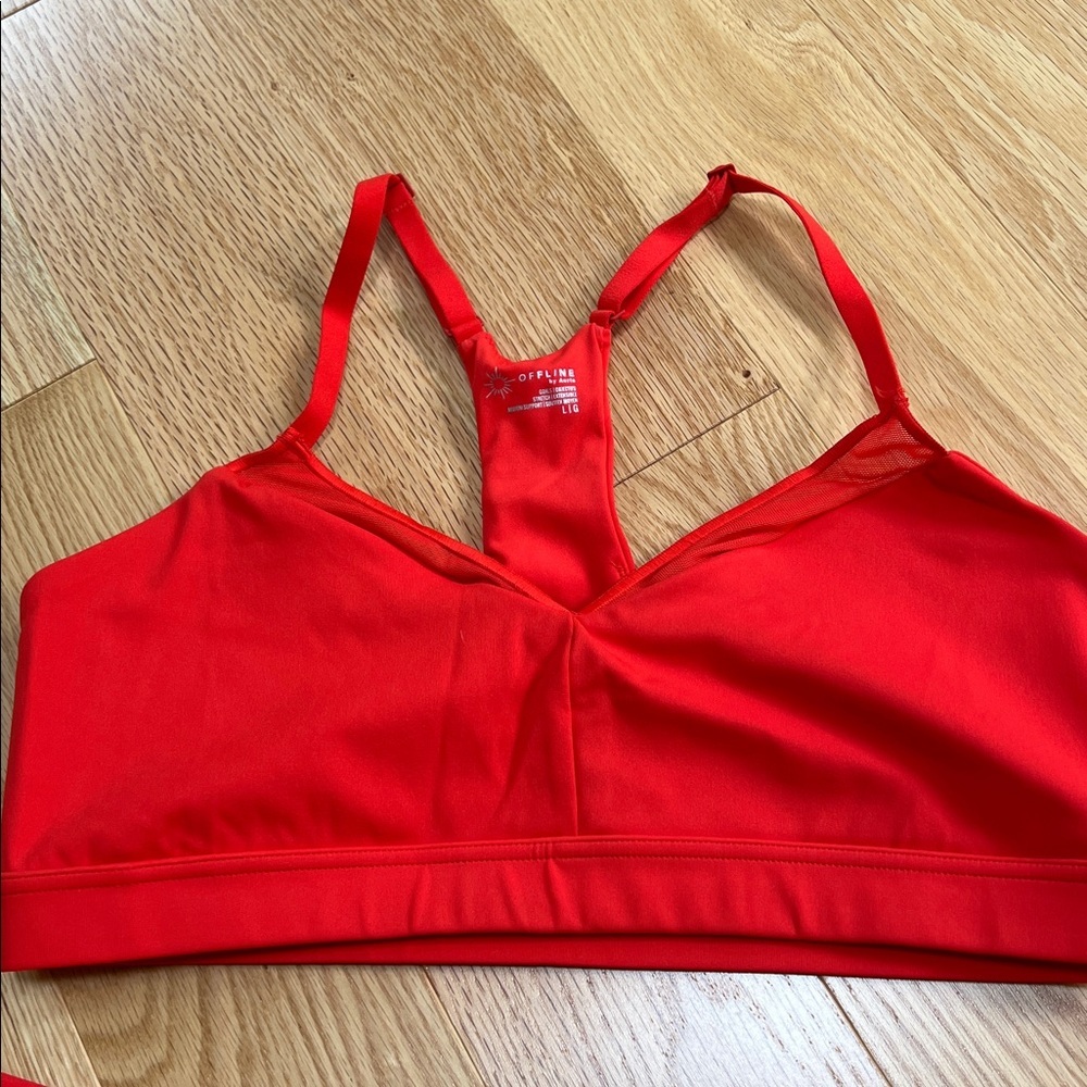 NWOT! Offline by Aerie Red leggings, bra and shorts three piece set - Picture 2 of 14